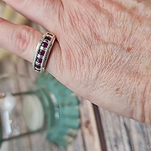 GENUINE RUBY RED BRAIDED STERLING SILVER CHANEL SET BAND - Picture 13 of 15